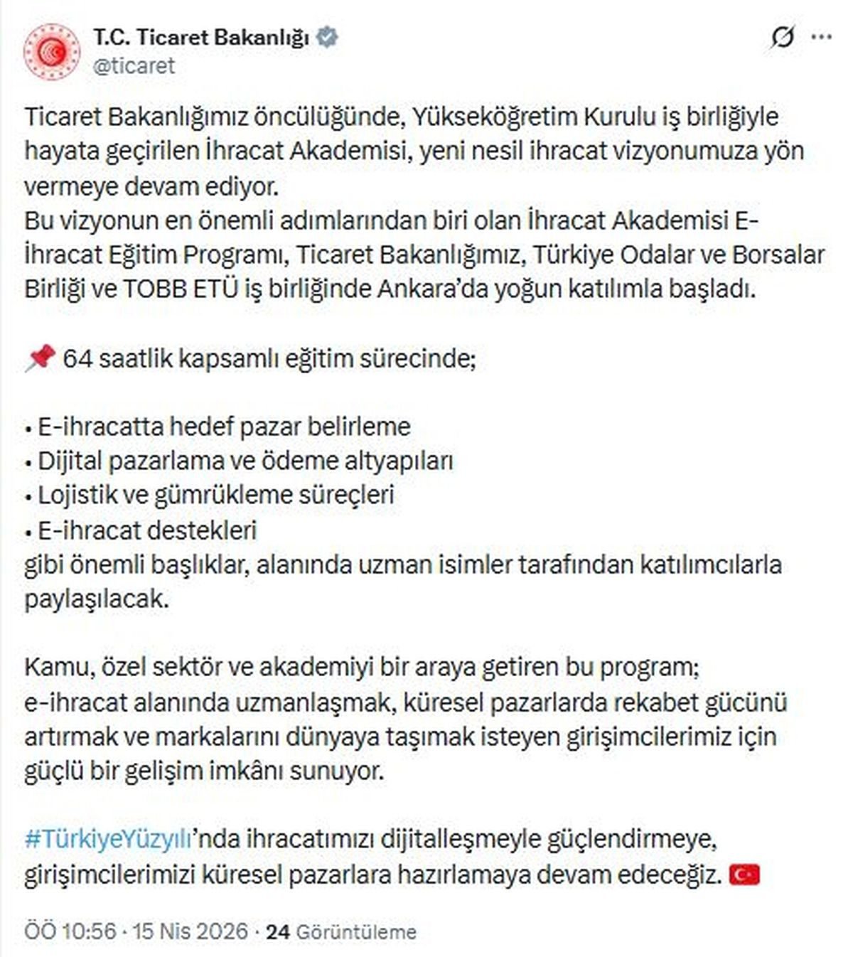 İhracat Akademisi E-İhracat Eğitim Programı başladı