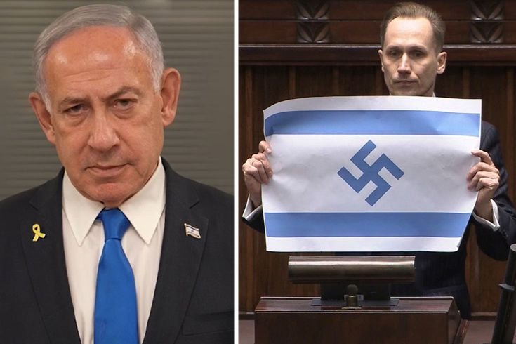 Polonyalı milletvekili Berkowicz, parlamentoda Nazi sembollü İsrail bayrağı açtı