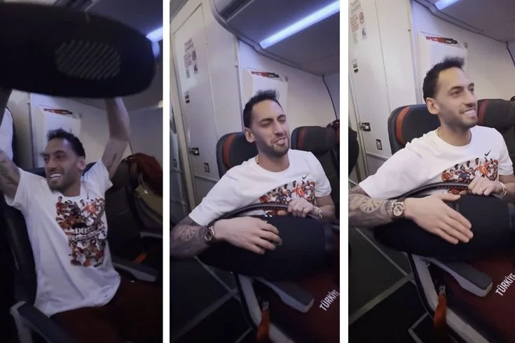 Hakan Çalhanoğlu ve takım arkadaşları, ''Bir oluruz yolunda'' şarkısıyla coştu