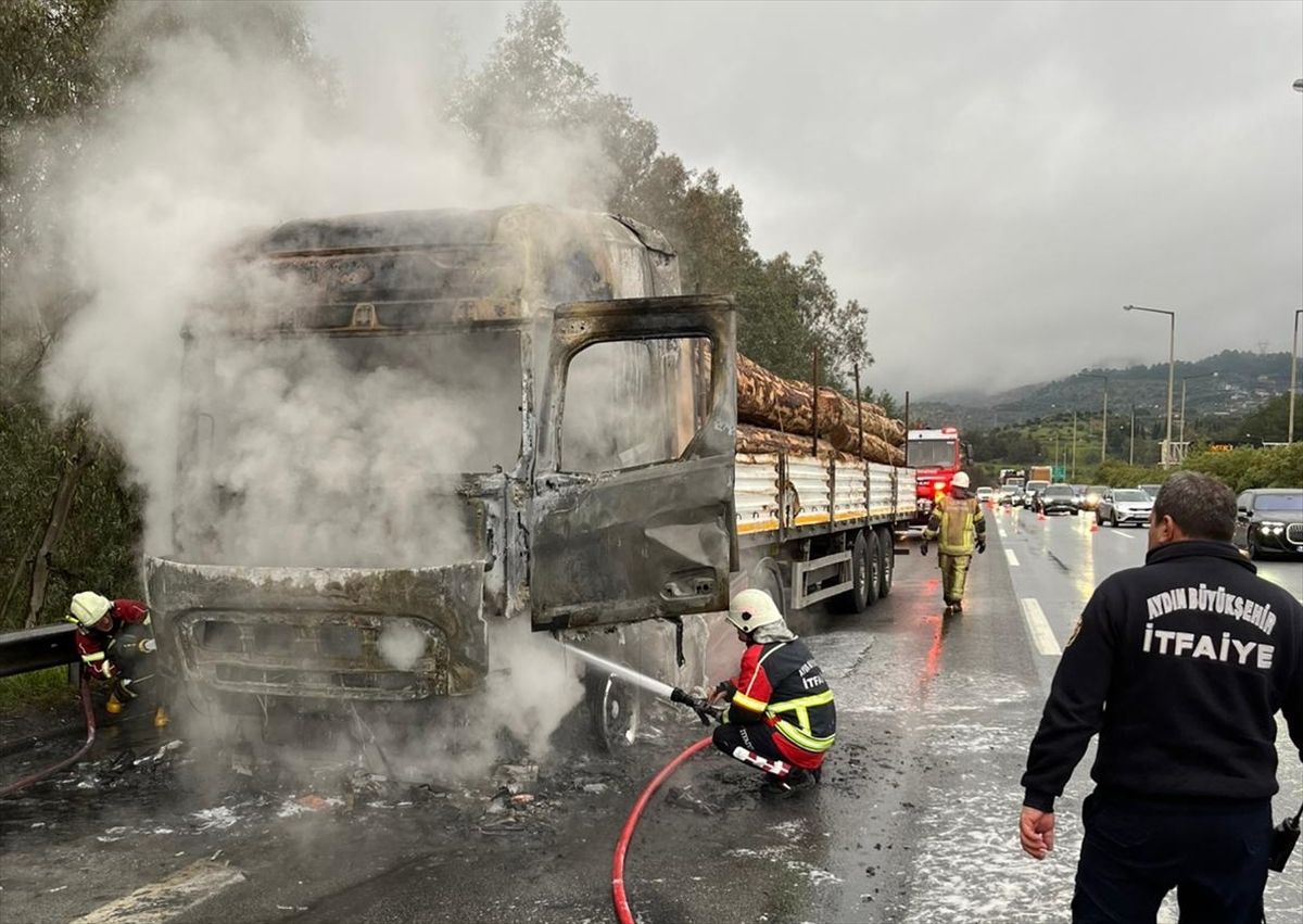 Aydın-İzmir Otoyolu'nda tırda çıkan yangın söndürüldü