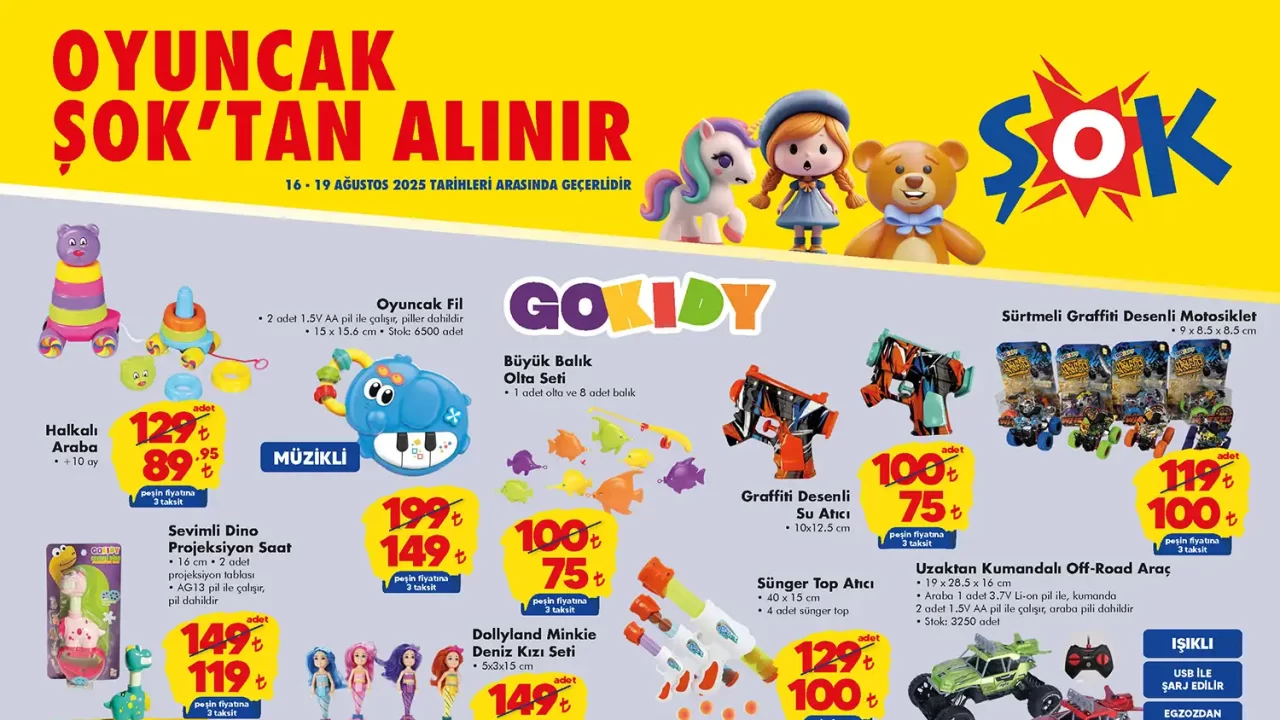ŞOK Hafta Sonunda Oyuncak Getiriyor: ŞOK 16 Ağustos 2025 Aktüel Ürünler Kataloğu Yayında!